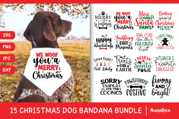 15 Christmas Dog Bandana SVG Bundle