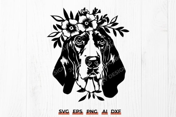 Floral Basset Hound SVG Dog Silhouette