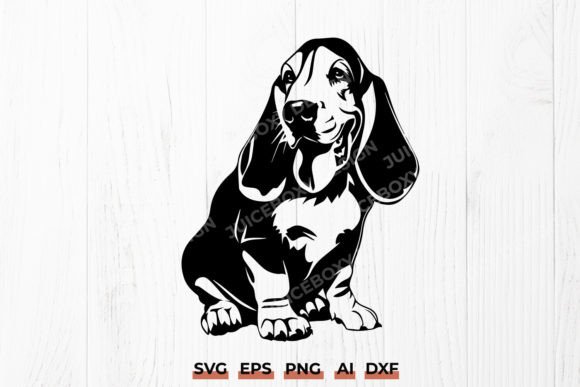 Happy Basset Hound SVG Dog Silhouette